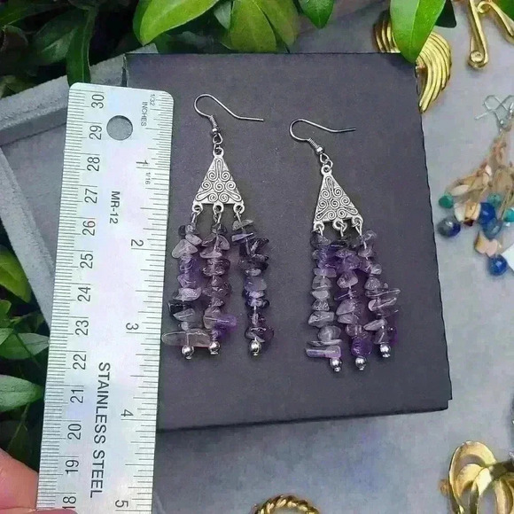 Silver tone amethyst vintage earrings - Picture 8 of 12